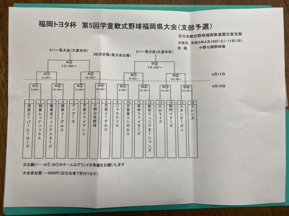 2021年4月10日　福岡トヨタ杯　第5回学童軟式野球福岡県大会支部予選