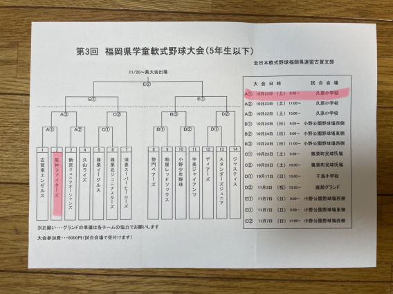 2021年10月23日　第3回福岡県学童軟式野球大会（5年生以下）