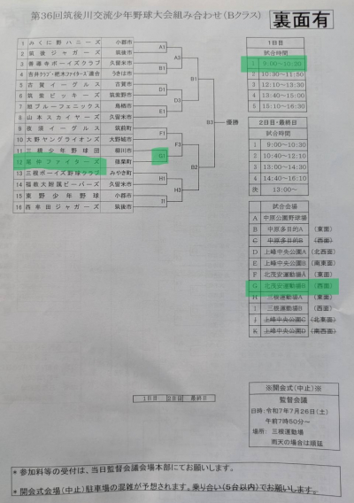 2025年7月26日（土）第36回筑後川交流少年野球大会