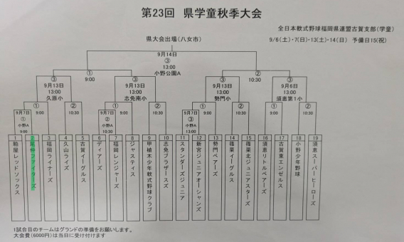2025年9月7日（日）第23回福岡県学童秋季大会　古賀支部予選