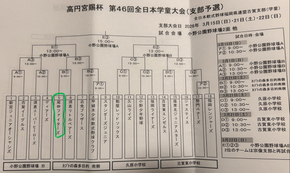 2026年3月21日（土）高円宮杯　第46回全日本学童大会　古賀支部予選